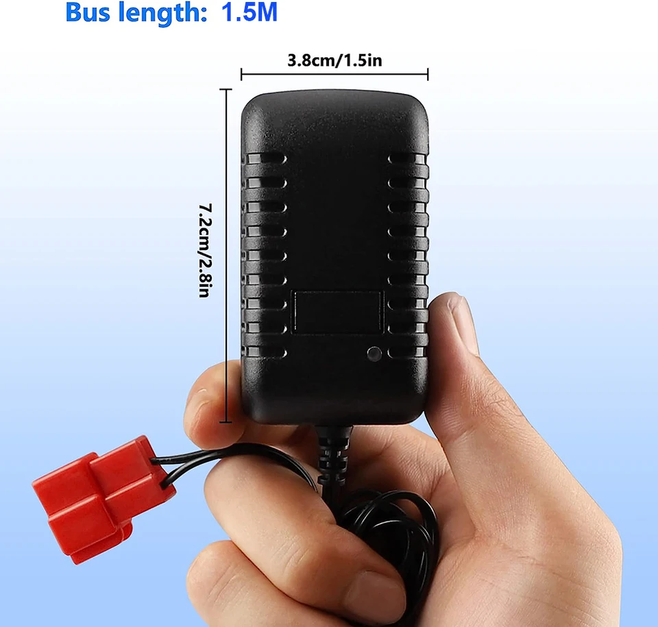 Cargador De Batería Para Coches Infantiles De 6V Y 12V Con Conector Cuadrado De 2 Pines, Indicadores LED Y Protecciones De Seguridad