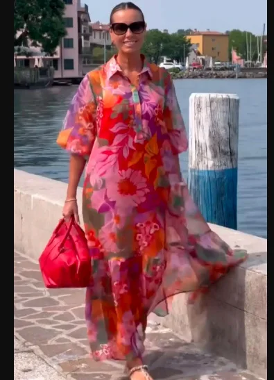 Retro Ethnic Print Long Dress Long Sleeve Loose Maxi Dresses Flowy Swing Dress Spring Summer view 3