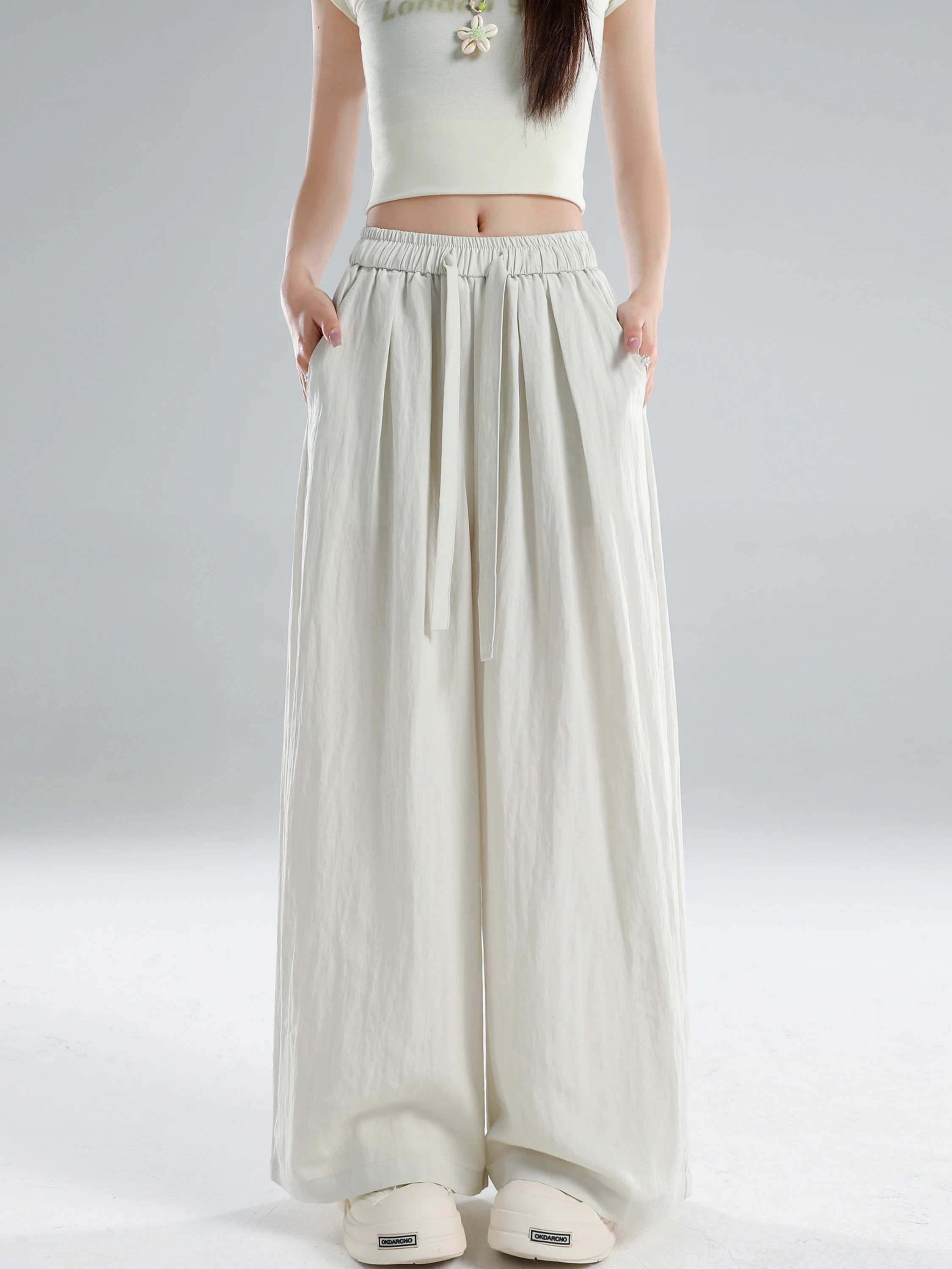 

High Waist Wide Leg Pants Women's Summer New Loose Slimming Casual Thin Ice Silk Cotton Linen Floor-Length Pants
