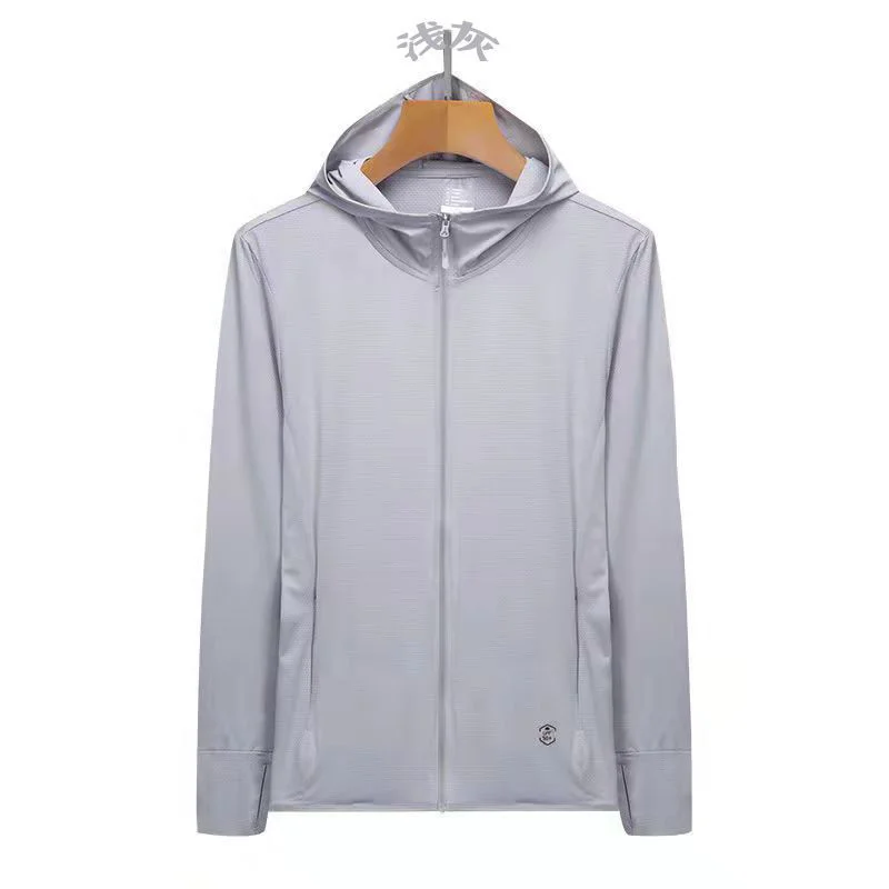 Unisex UPF50 Sun Protection Clothing Summer Ice Silk Thin Knit Long Sleeve Cycling Jackets Hooded Outdoor Sports UV Protection A