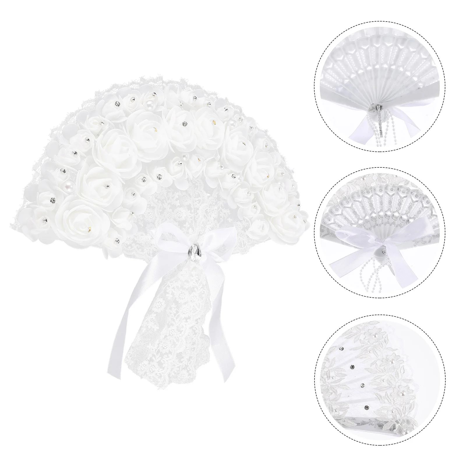 

Lace Flower Fan Handheld Rhinestone Wedding Bride Photo Prop Decorative Plastic Female Stage Performance Ornament