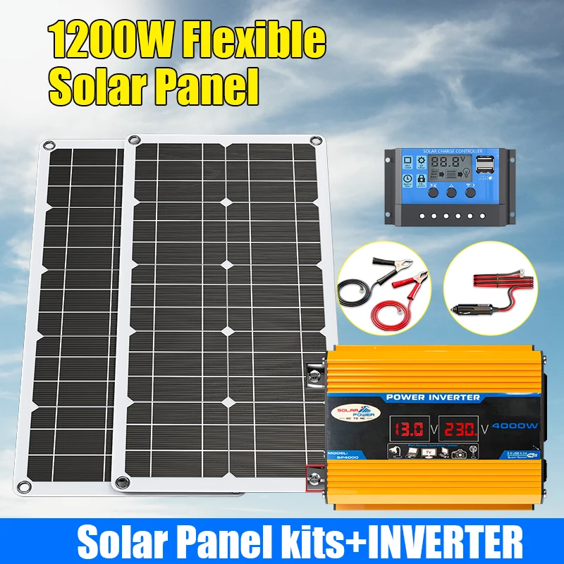 Versatile 1200W Flexible Monocrystalline Solar Panel Kit 12V 18V Waterproof Solar Charger for Car Boat Home RV Outdoor Camping