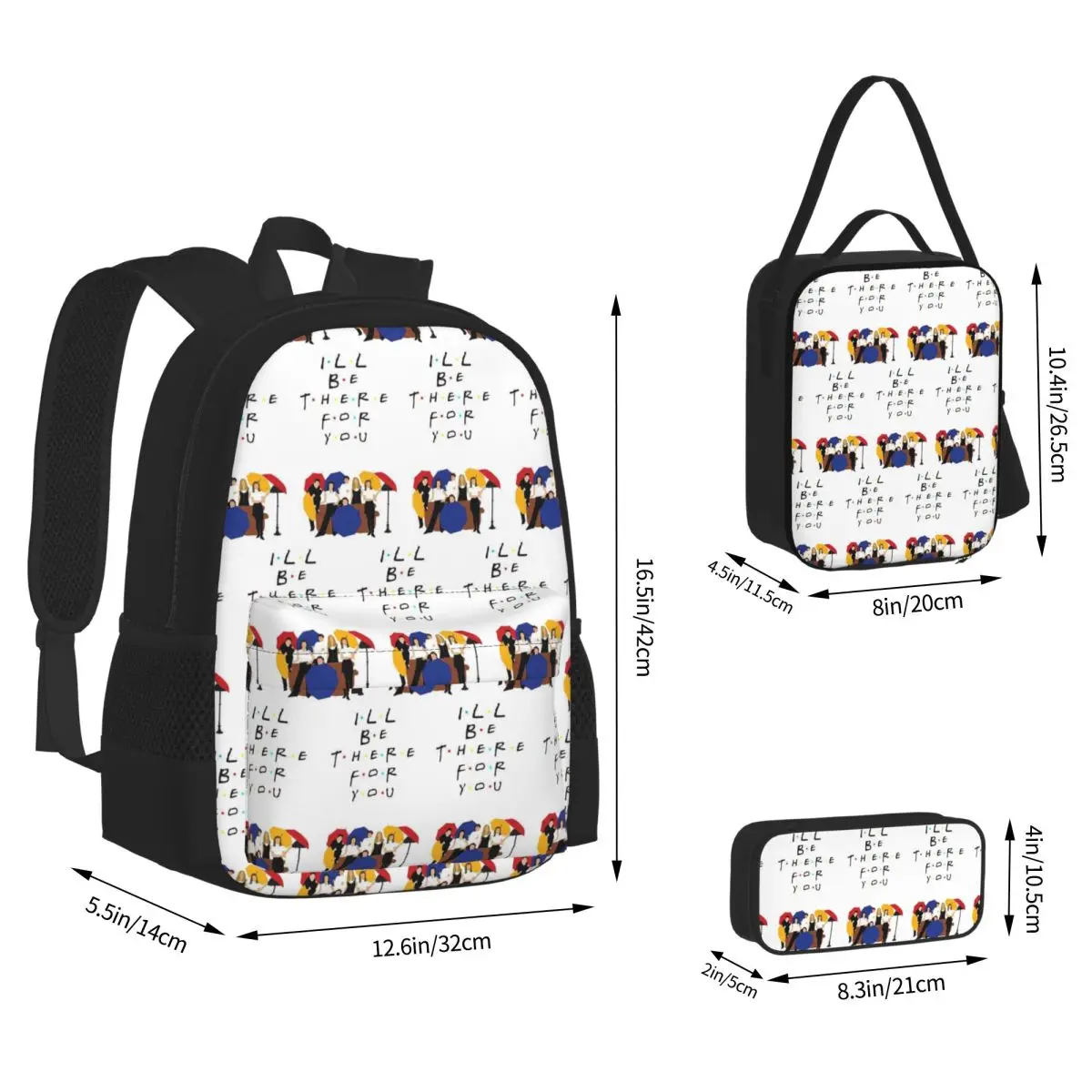 Friend TV Show Backpacks Students Bookbag School Bags Kids Rucksack Lunch Bag Pen Bag Three-Piece Set