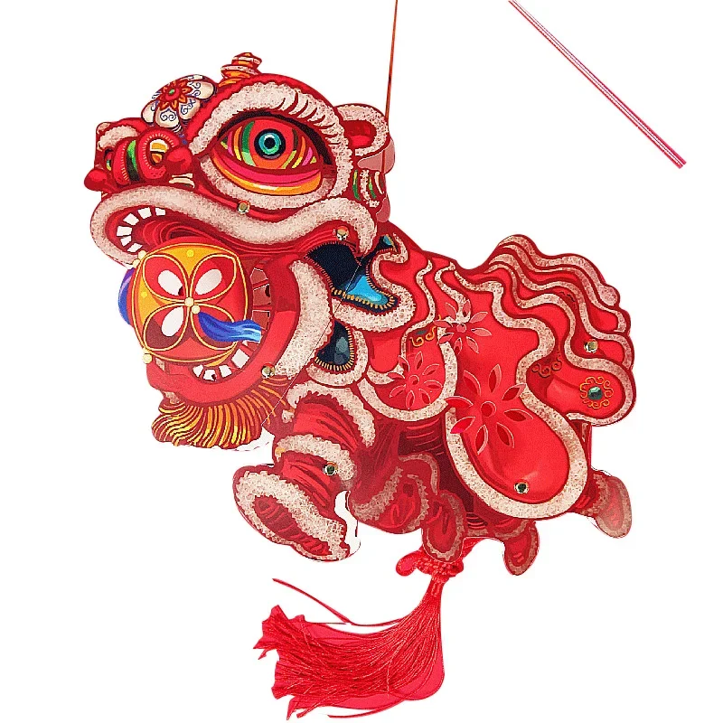 DIY Handmade Lantern Chinese Style Festival Spring Festival Retro Traditional Paper Lantern Children New Year Lion Lantern