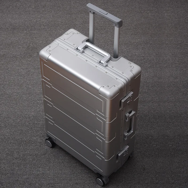 20/24/26/28 Inch Business Silver Kleur Rolling Bagage Hoge Kwaliteit Aluminium Trolley Koffer Carry Op Koffer Op mute Wielen