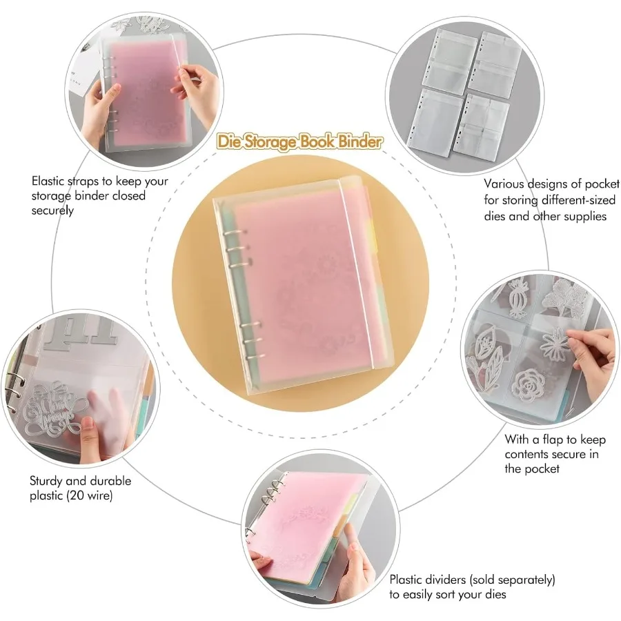 A5 6 Ring Binder Coveder with Sp Closure Button Storage Book Cover for 6 Hole Planner Pages Refill Insert Die Storage Book Bind