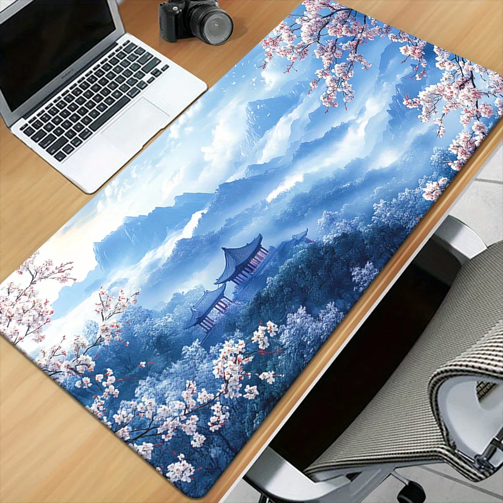 

Cherry Blossom landscape mousepad HD print Large expansion, suitable for gamers and office use, rubber anti-slip and washable