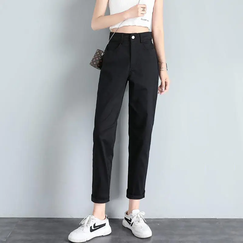 

Джинсы женские универсальные S-5XL с боковой резинкой и высокой талией, прямые тонкие осенние женские брюки, модная уличная одежда, элегантные новые джинсы Ins