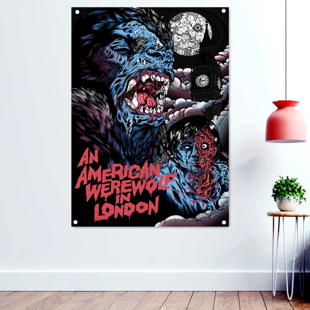 AN AMERICAN WEREWOLF IN LONDON Rock Music Banners Flags Scary Skeleton Wall Art Death Metal Artworks Posters Prints Painting