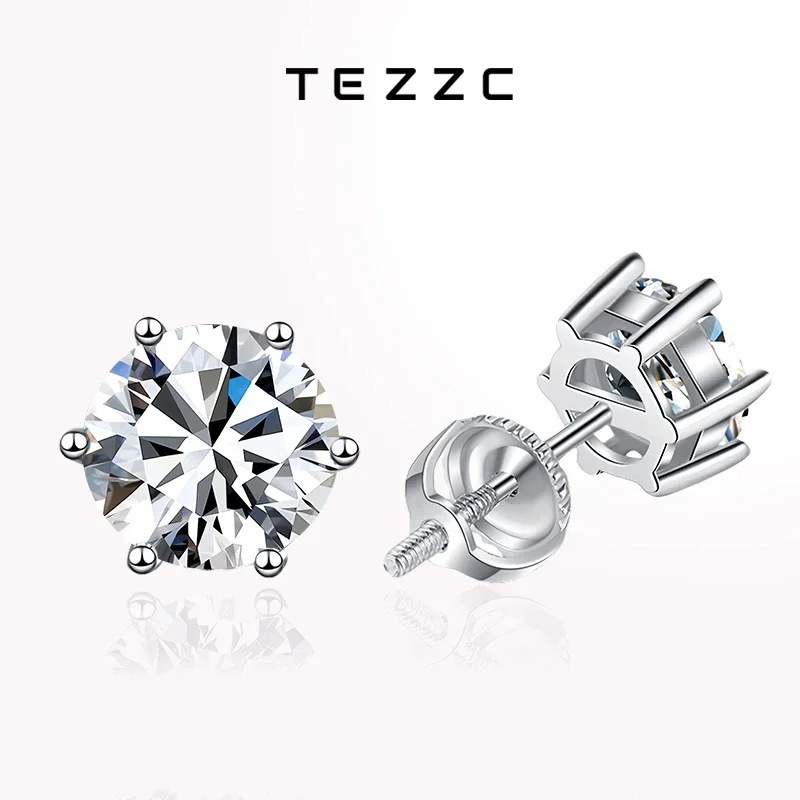 

Tezzc 1ct 2ct Moissanite Earrings Studs for Women Men Screw Ear Stud 925 Silver With White Gold Plated Earring Fine Jewelry