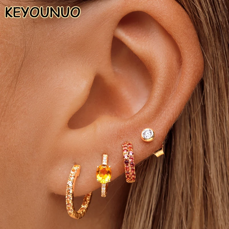 KEYOUNUO Gold Filled Silver Color CZ Hoop Earrings For Women Zircon Colorful Golden Earrings Fashion Party Jewelry Wholesale