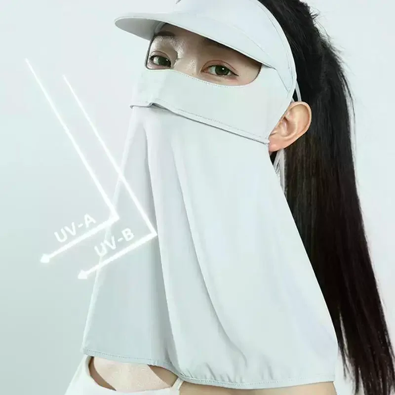 Ice Silk Sunscreen Hats Mask Women Men Summer Breathable Outdoor Sports Hat-brim Thin Traceless Facemask UV Protection Caps