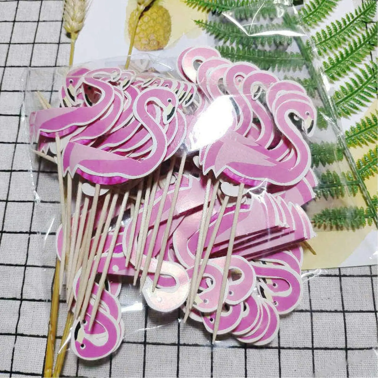 50 Stück Cupcake-Topper, 3D-Flamingo-Cupcakes-Topper, Essen-Picks, Party, Cocktail, tropische Cupcake-Picks, Dekoration – Detail 8