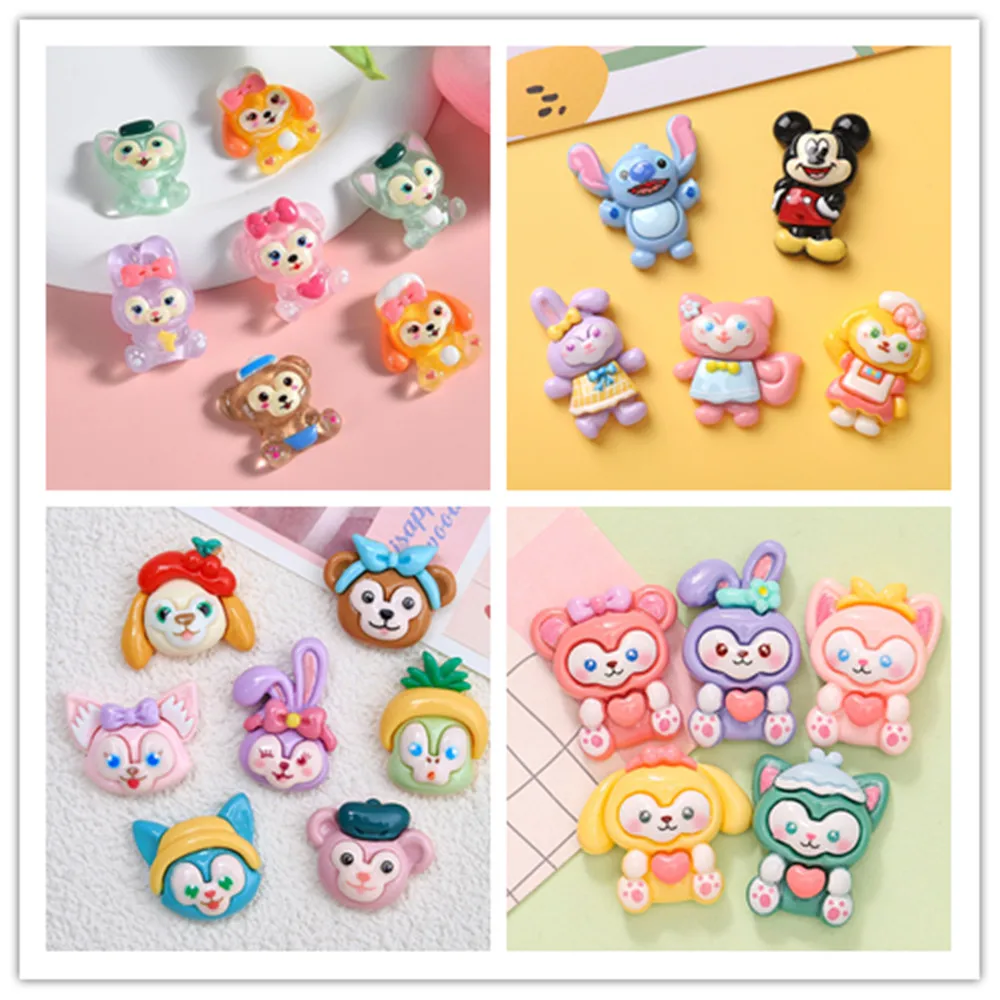 100pcs Kawaii Disney Duffy Stellaroo Resin Acrylic Charms Flat Cabochons Embellishment DIY Ear Keychain Jewelry Making