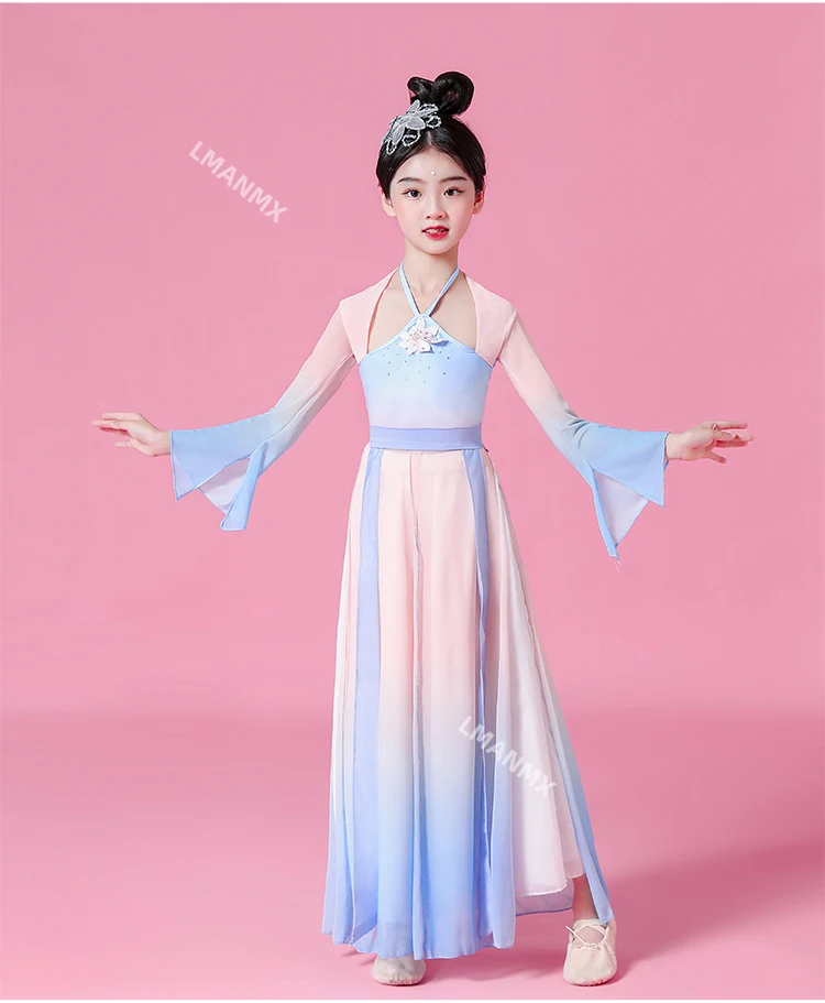 Costume hanfu chinois, costumes de scène classiques pour enfants, vêtements de danse parapluie ethnique pour filles, vêtements de danse en éventail, nouvelle collection