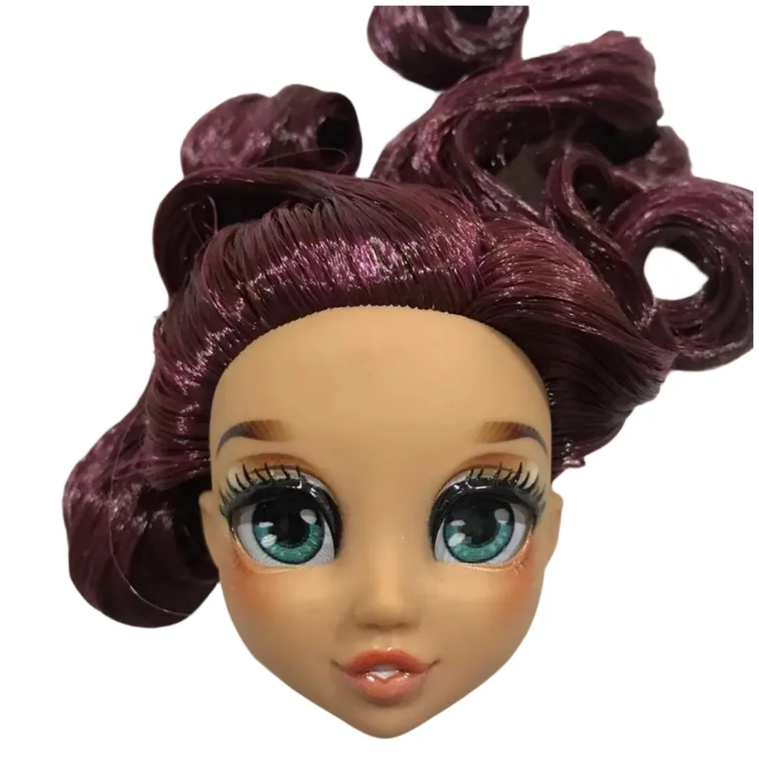 オリジナル人形ヘッドキラキラアライブメガネ目人形パーツ黒紫青ゴールド髪白い肌人形アクセサリー