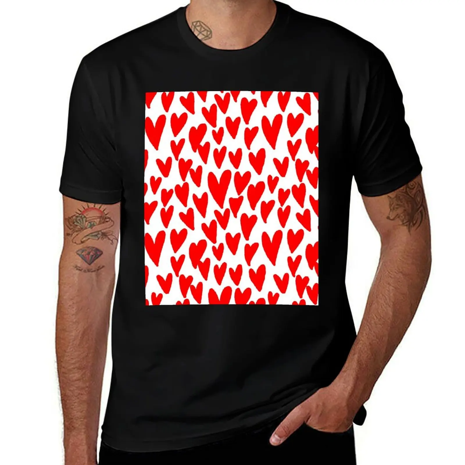 

Hearts red and white love valentines day heart pattern minimal T-Shirt graphic shirts for a boy plain t shirts men