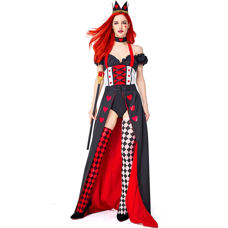 halloween-queen-costume-set-red-black-poker-princess-skirt-suit-role-playing-red-heart-queen-outfit-children's-party-performa