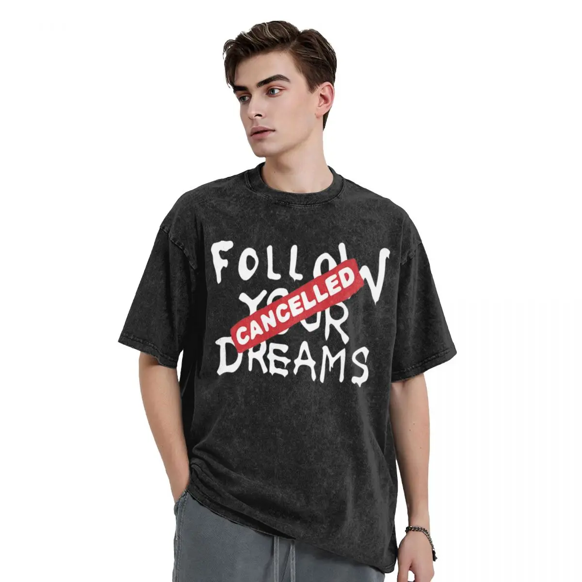 Banksy Quote Follow Your Dreams Cancelled Cynical Graffiti T Shirts Washed Cotton Street T-Shirt Tops Streetwear Tee Shirt