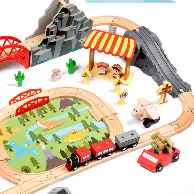 Jeu de société Montessori pour garçons, puzzle en bois, bricolage, kit de modèle de rail de voiture, blocs de construction, diorama mètre tor, cadeau pour enfants