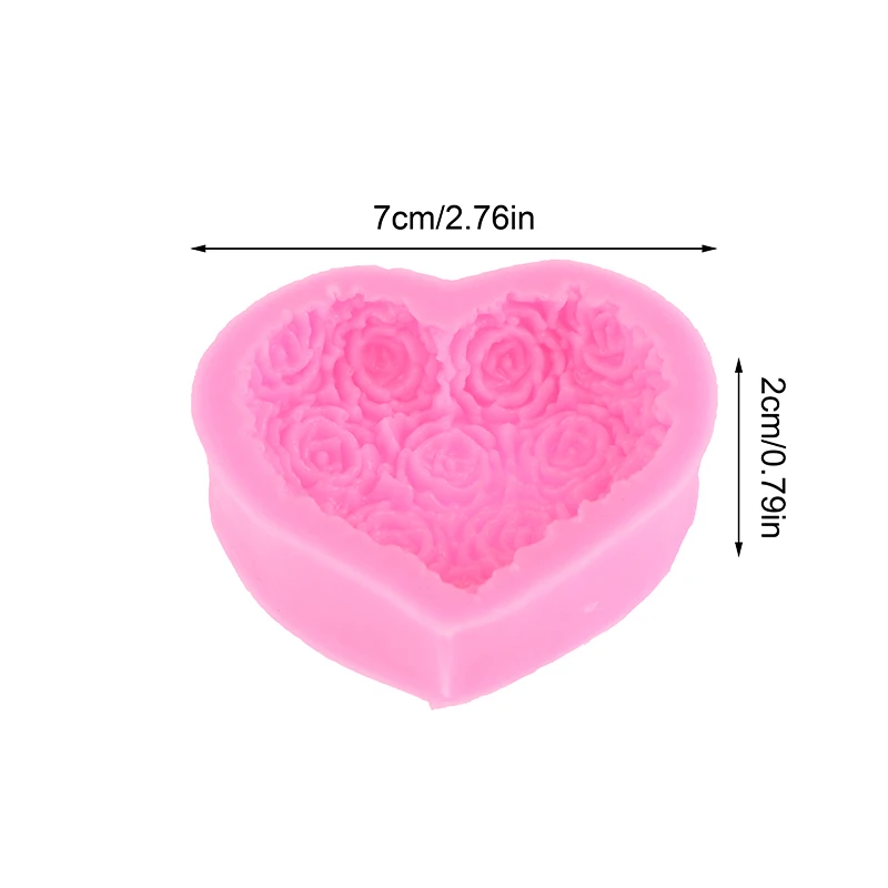 1pc Silicone Rose Flowers Fondant Chocolate Mould Heart Love Soap Mold Candle Polymer Clay Molds Crafts DIY Forms Base Tool