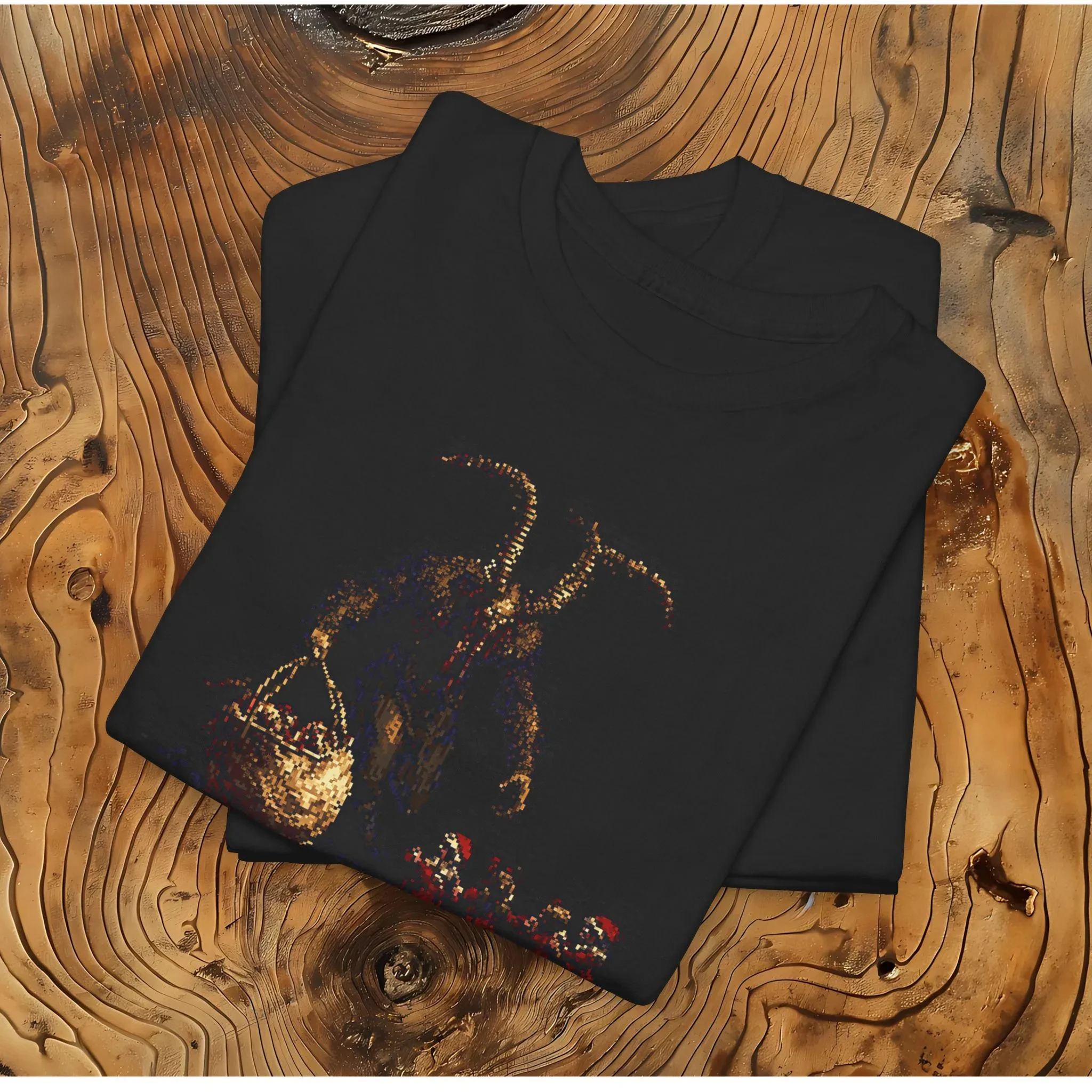 Krampus Pixel Art Tee Retro Christmas Horror Tee Gothic Holiday Gift Unisex Cotton T Dark Folklore Graphic Spooky Winter Design
