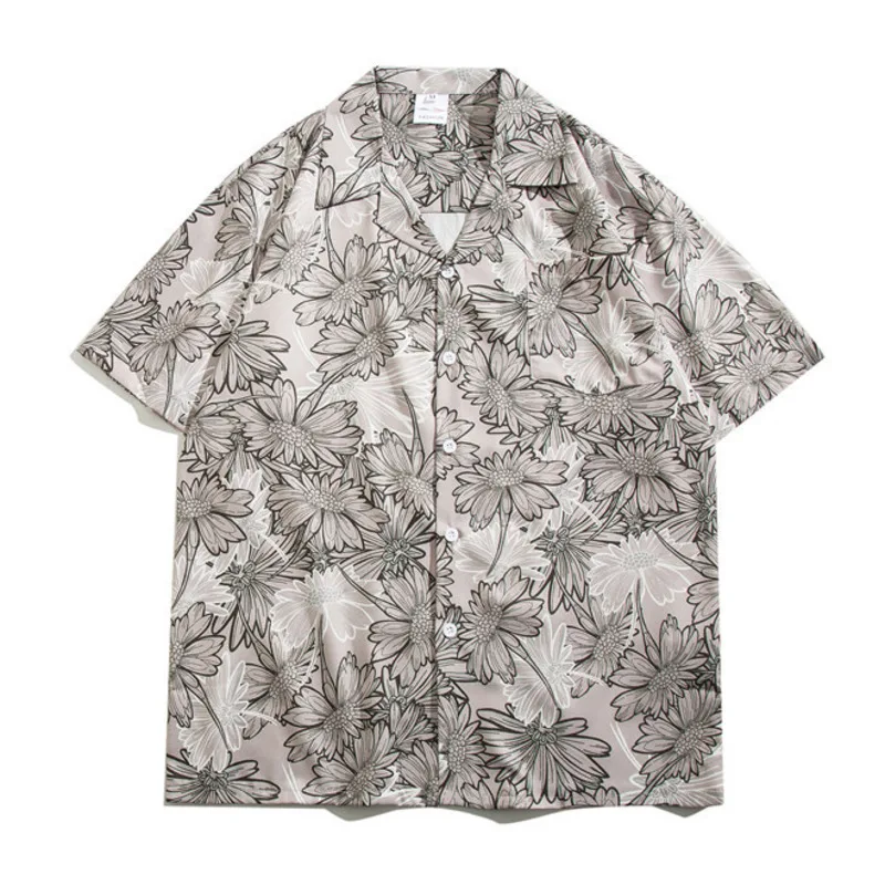 Hip Hop Mens Hawaiian Holiday Beach Shirts Streetwear Full Printed Revere Collar Short Sleeve Shirt Tops Y2K Clothes