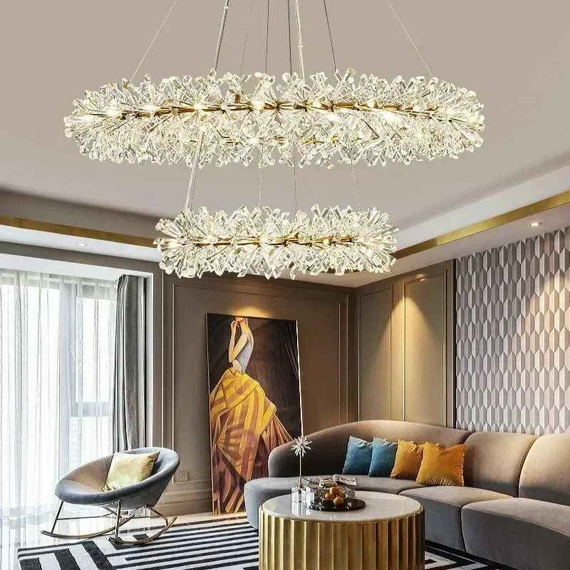 Imagem -02 - Modern Crystal Led Ceiling Chandelier Circular Lustre Chandelier Iluminação Interior Quarto e Sala de Estar Luxo k9 2024