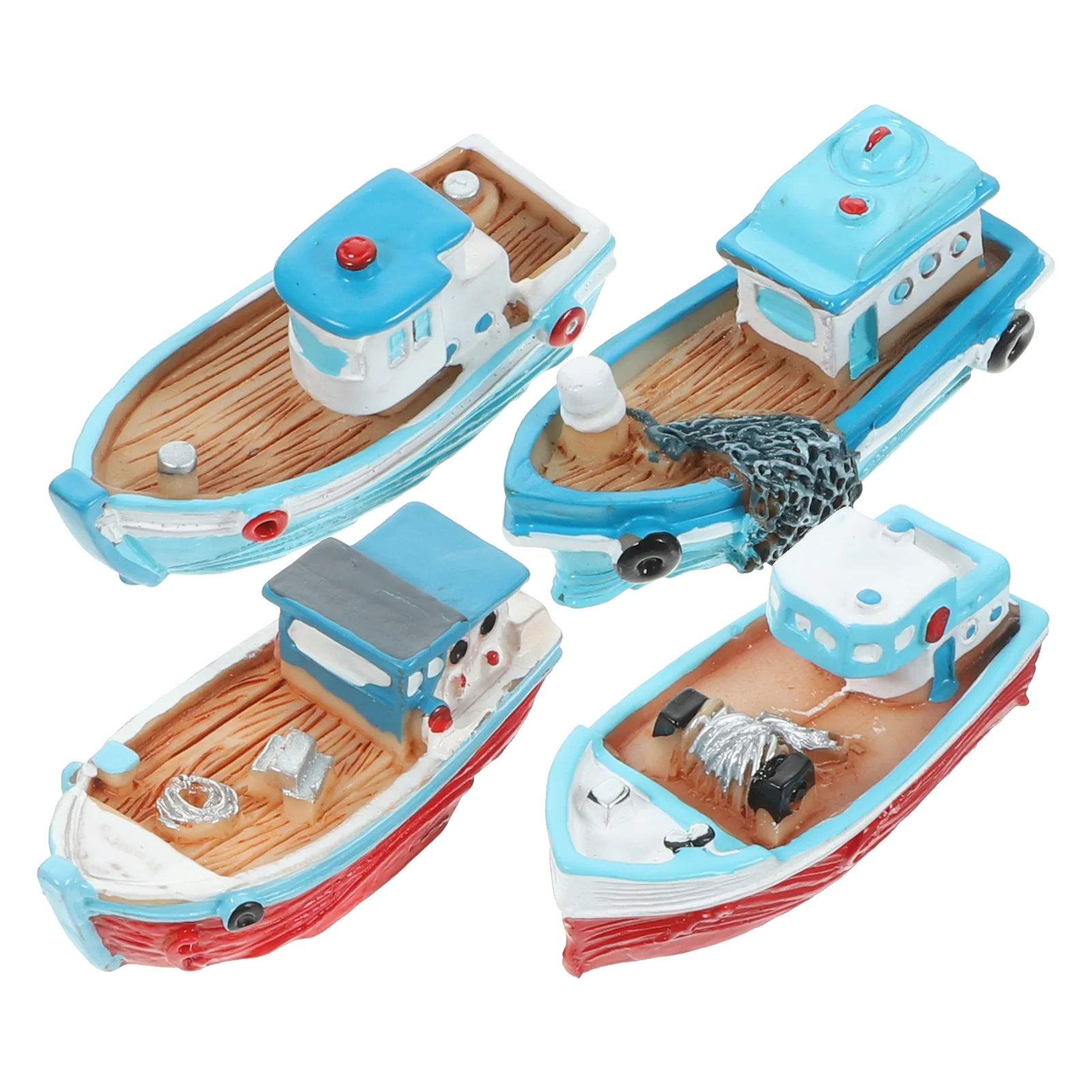 4 Pcs Miniature Boat Figurines Decorations Rowing Model Beach Boats Theme Decors Miniatures