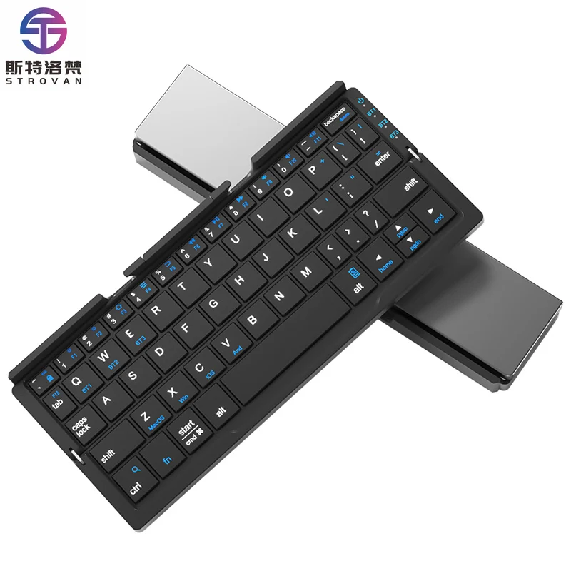 

Mini Folding BT Wireless Rechargeable Keyboard with Leather Cover Bracket for Laptop Windows Ios Tablet