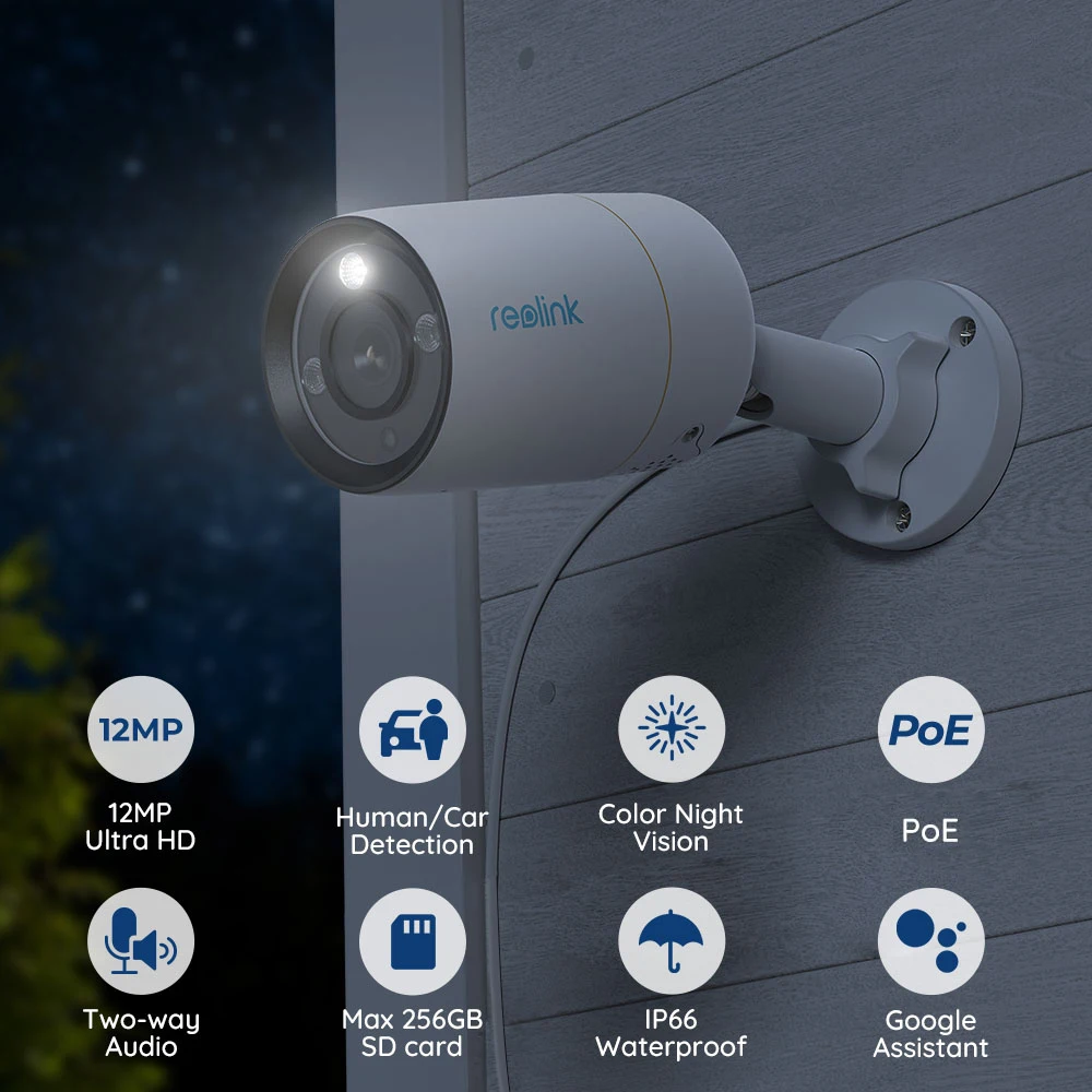 Reolink-cámara IP PoE Ultra HD de 12MP, Detección Avanzada inteligente y alerta, cámara de seguridad, Audio bidireccional, cámaras de vigilancia