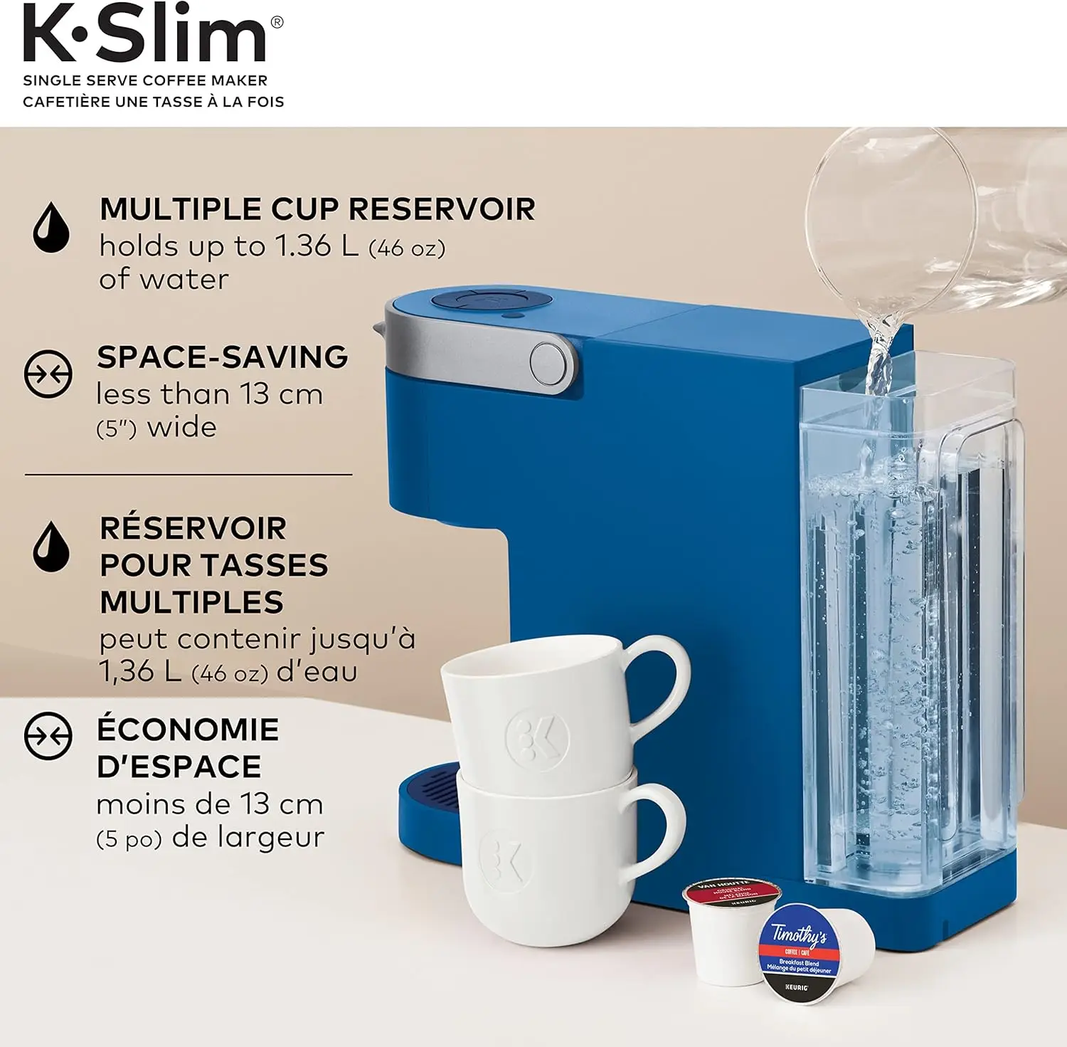 K-Slim Single Serve K-Cup Pod Coffee Maker, Featuring Simple Push Button Controls And Technology, Twilight Bl