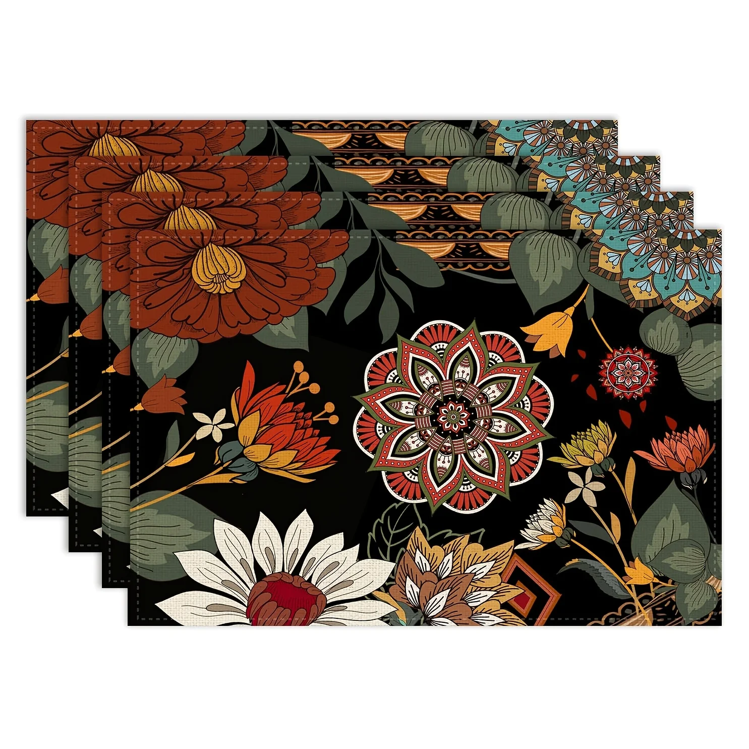 4/6/8pc Geometric Arc Plant Placemats Linen For Contemporary Dining Space Abstract Design Home Gift