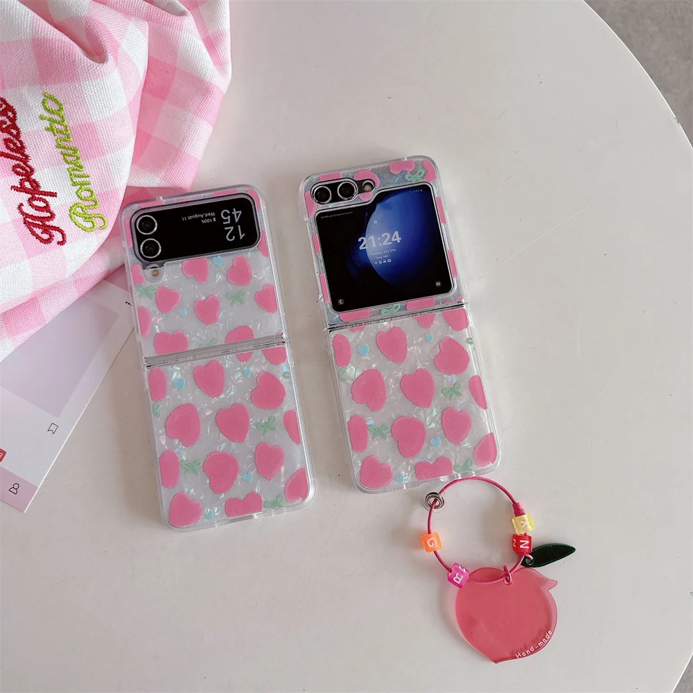 Cute Cartoon Love Heart Case for Samsung Galaxy Z Flip 6 5 4 3 Aurora Shell Acrylic Shockproof Korean Cover for Samsung ZFlip6