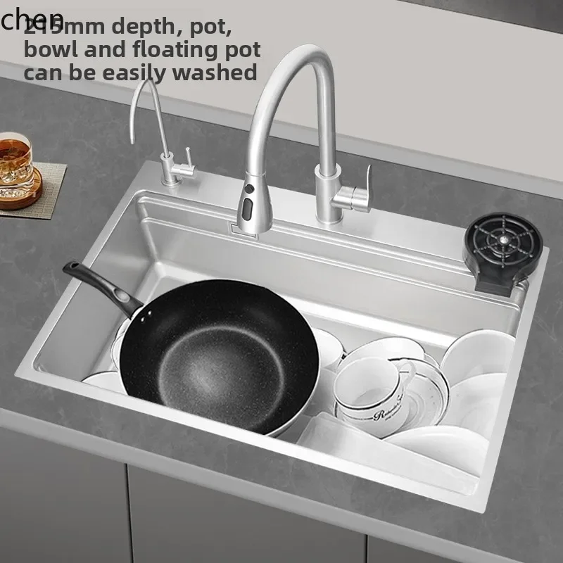 Thickened Stainless Steel Sink Rice Grain Embossed Kitchen Sink Large Single Bowl Undermount Sink Dishwashing Basin