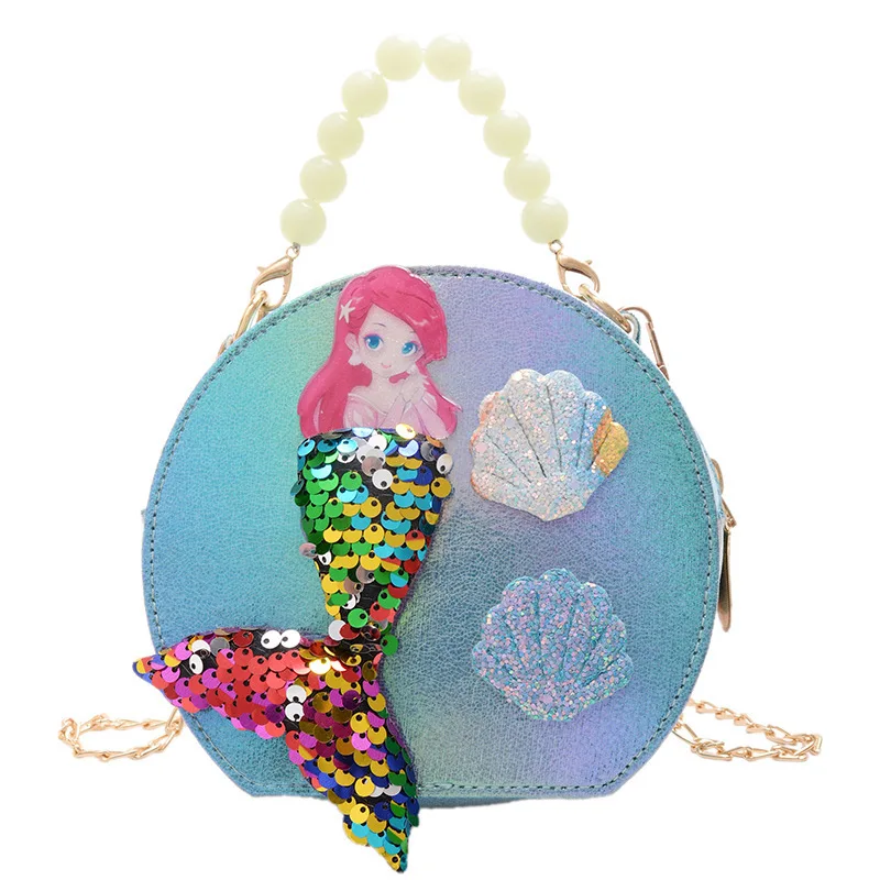 Disney Frozen Elsa Children's messger Bag 2022 New Fashion Shoulder Bag Cute Mermaid Crossbody Bag Pearl Handbag Coin Purse