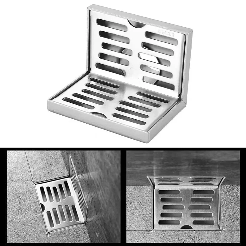 L Shape Corner Floor Drain Stainless Steel Bathroom Insert Floor Drainer Square Wall Side Drainage Balcony Corner Floor Drain