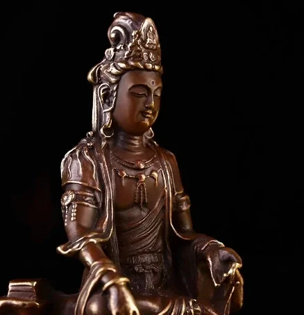 Feng Shui Copper Lucky Guanyin Ornaments Home Office Small Offering Buddha Statue Bodhisattva Decor