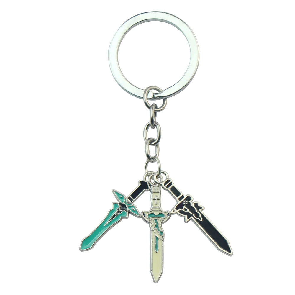 SAO Sword Art Online Keychain Elucidator DARK REPULSER Sword Set Keyring for Men Anime Accessories Key Ring Pendant