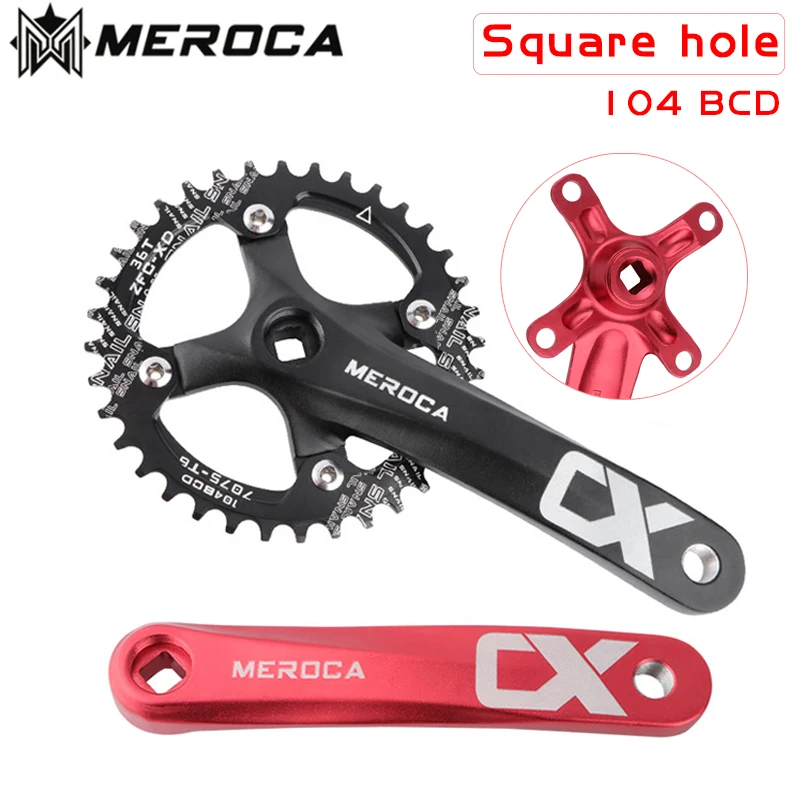 MEROCA CX Square Hole Bicycle Crankset 104BCD Aluminum Alloy IXF Square Hole Mountain Bike Crankset 170mm 32T/34T/36T/38T/40T/42