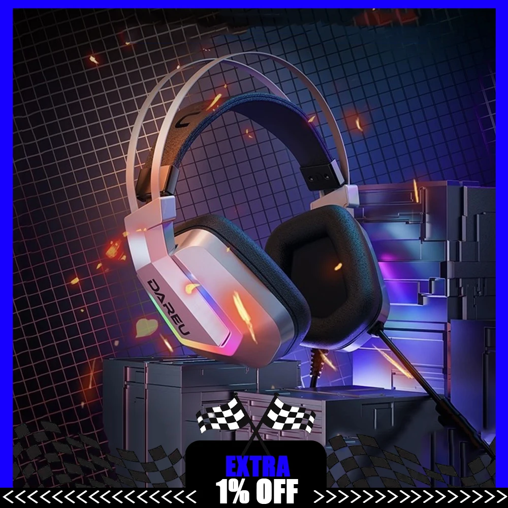 Dareu EH732 Headphones 7.1 Surround Sound Effect Head Shape Adaptation 50mm Gaming Earphone RGB Noise Reduction Microphone PC
