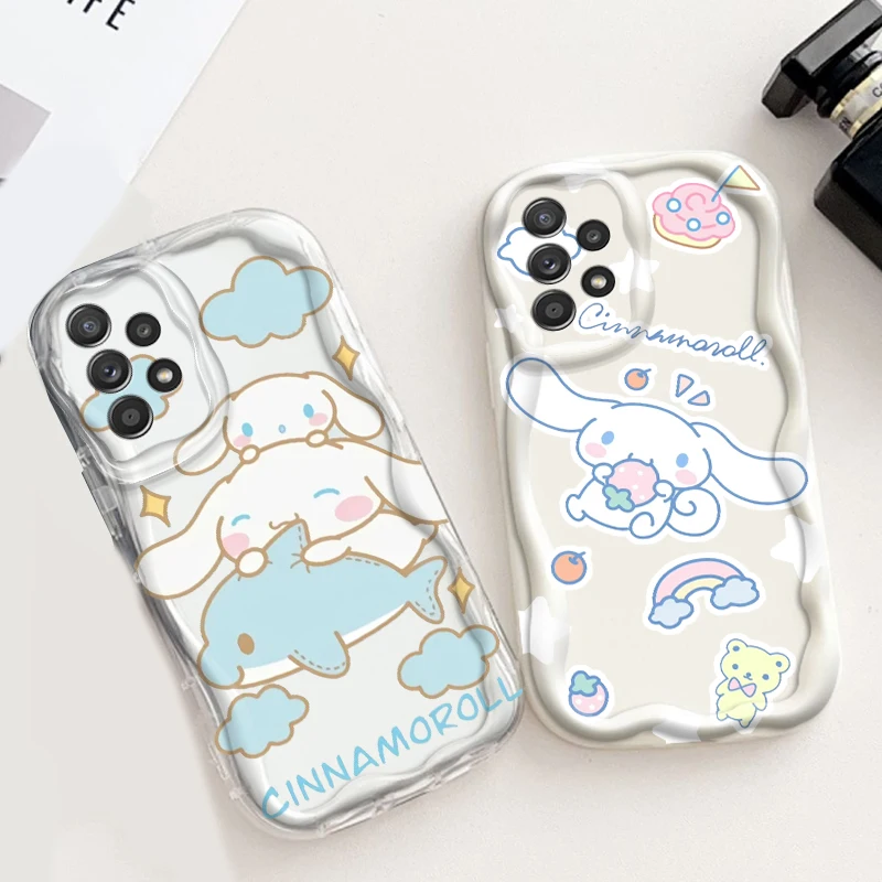 Cartoon Cute Cinnamoroll For Samsung S24 S23 S21 S20 Ultra Plus FE A73 A72 A71 A51 A31 A05S A05 A04 5G Wave Oil Back Phone Case