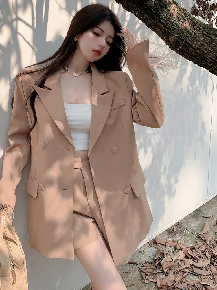 [oein] 2024 Autumn Women  Spring  New Korean Edition Medium Long Length Western Suit Jacket For Female Celebrities Loose Set