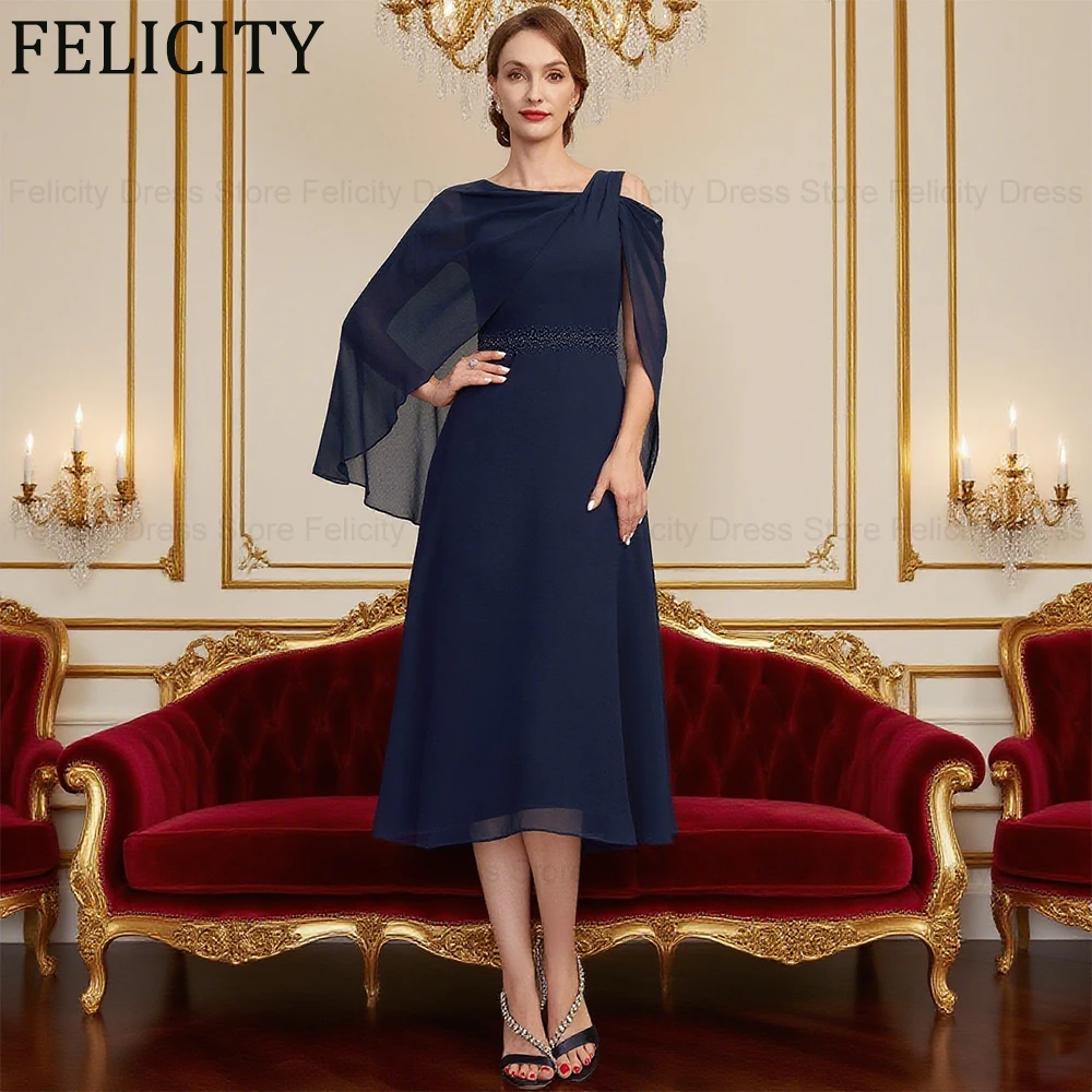 

FELICITY Customized Elegant Short Mother of the Bride Dress 2025 Beadings A-line Wedding Guest Party Dress Pleated Evening Gowns
