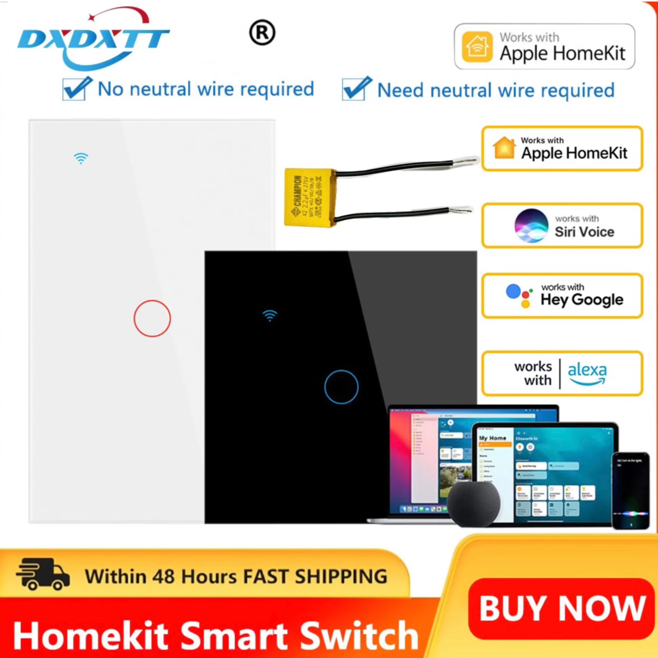 Apple Homekit Smart Switch Keine Neutrale EU/UNS WIFI Touch Sensor Licht Schalter Smart Google Home Alexa Siri Sprachsteuerung 220V 110V