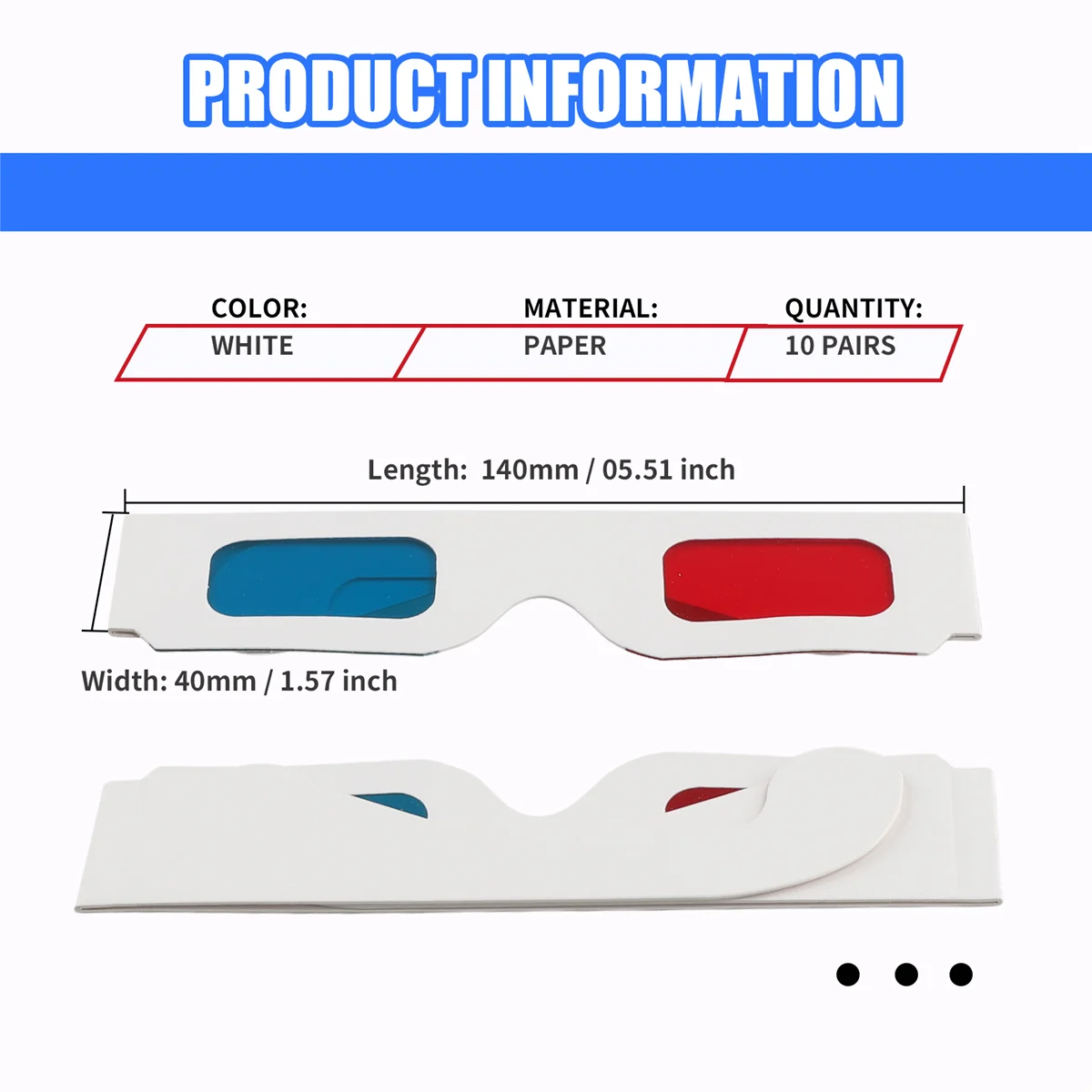Kacamata 3D WHQT, 10 Pasang Lensa Stereo Kertas Merah dan Biru untuk Set Film Kacamata 3D Kertas Anaglyph
