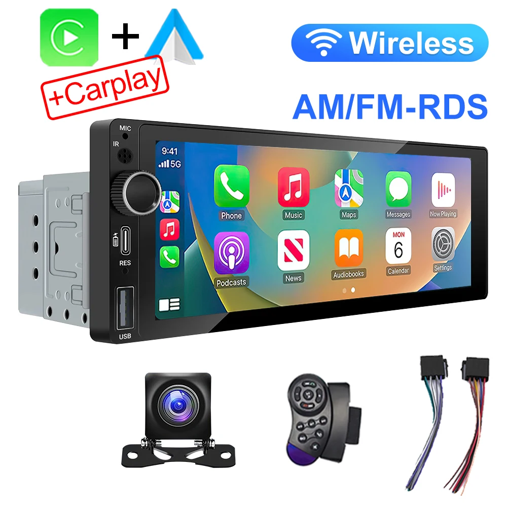 IPS 6,9 inch 1Din Draadloos of bedraad Carplay Android Auto Autoradio Multimedia MP5-speler 1 Din DVD Bluetooth Stereo USB Opladen
