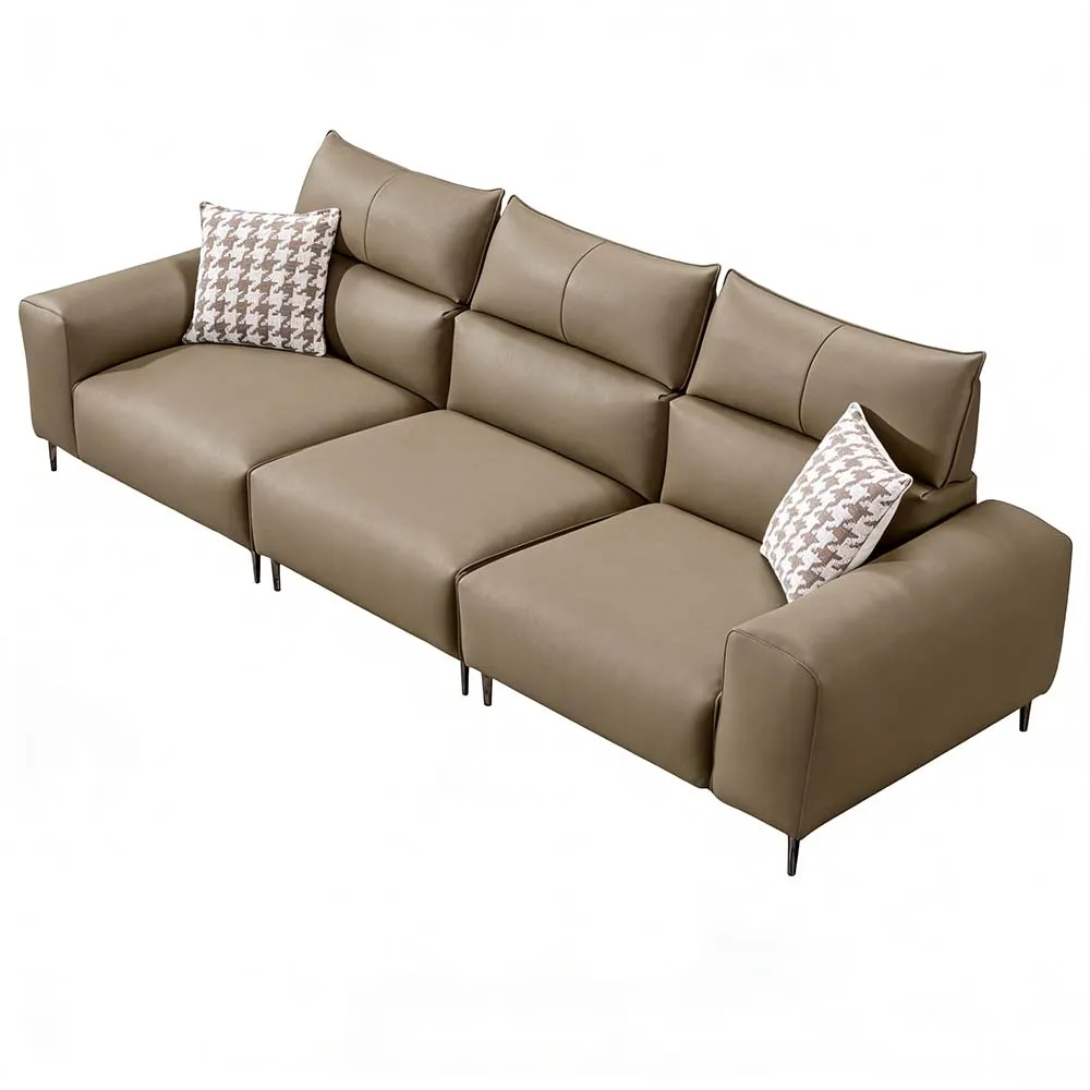 Modern Style Genuine Leather Three-seater L-Shape Sofa Set High-density Rebound Sponge Filling Upholstered for Small Living Room