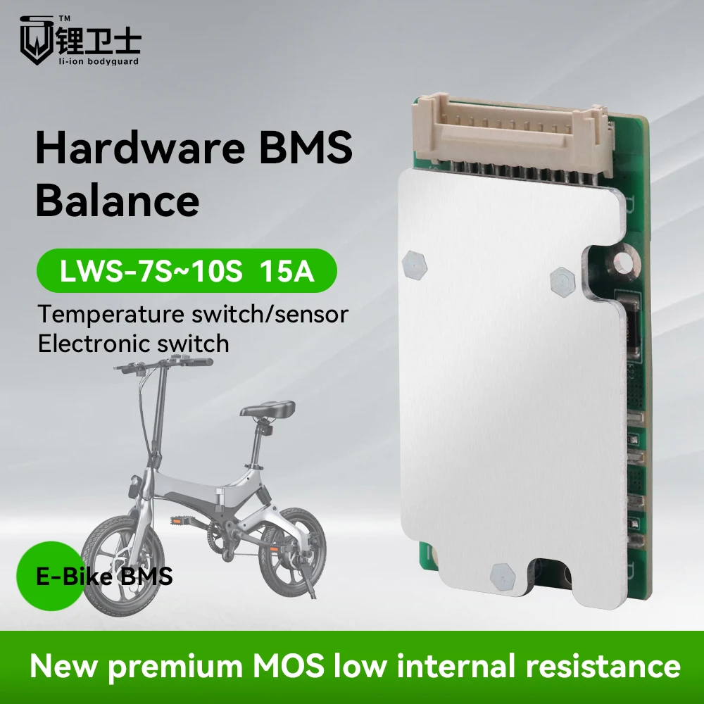 LWS Balanced PCM Battery Management System 7S 8S 10S 15A li-ion LiFePO4 24V 36V 10S BMS With ON/OFF Switch for electric bike