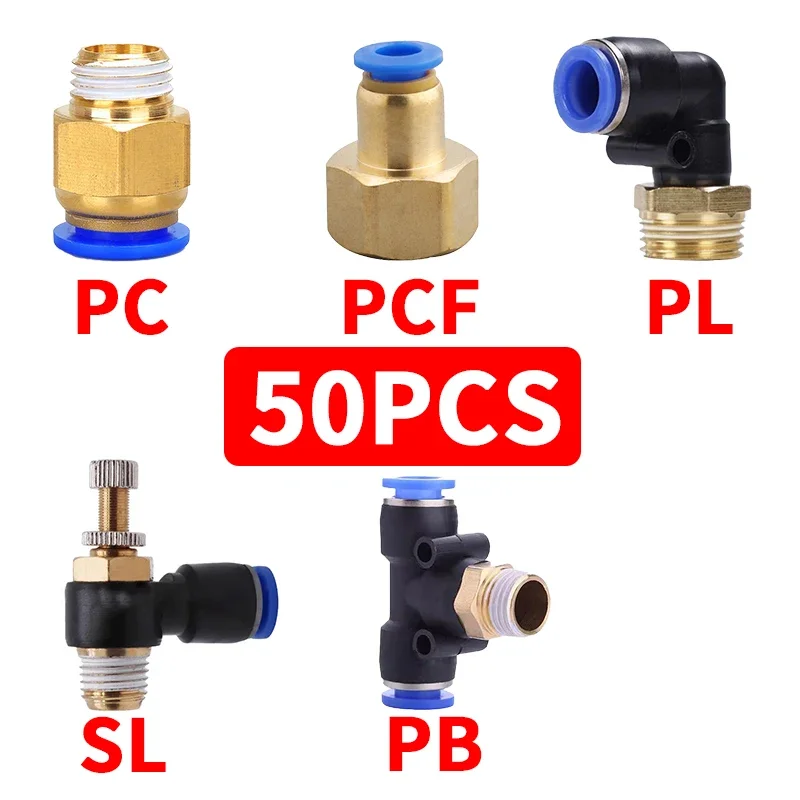 

20/50Pcs PC/PCF/PL/SL/PB Air Hose Pneumatic Fitting 4mm 6mm 1/8" 1/4" 3/8" 1/2" Hose Fittings Pipe Quick Connectors